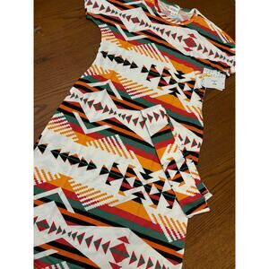 NWT Lularoe Marly Dress XS- White, Orange, Green Aztec Print